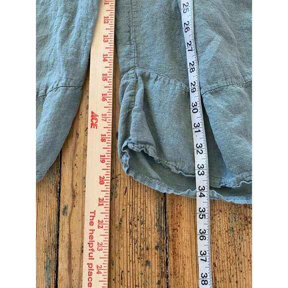 Meo Meli Women’s 100% Linen Pants Relaxed Fit Elastic Waist Green Cropped Pocket - Picture 7 of 7